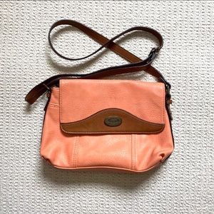 B.O.C. Pebbled Faux leather Peach & brown crossbody purse